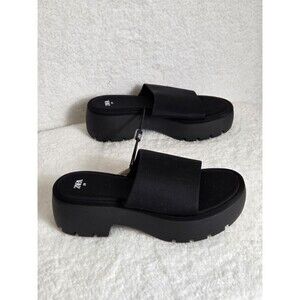 Zara Slide Sandals Womens 8.5‎ Black Platform Slip On Cushioned Chunky Sole
